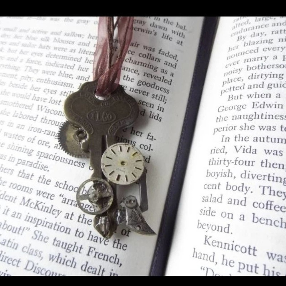 Handmade steampunk key watch part necklace antique pieces 55 ribbon cord